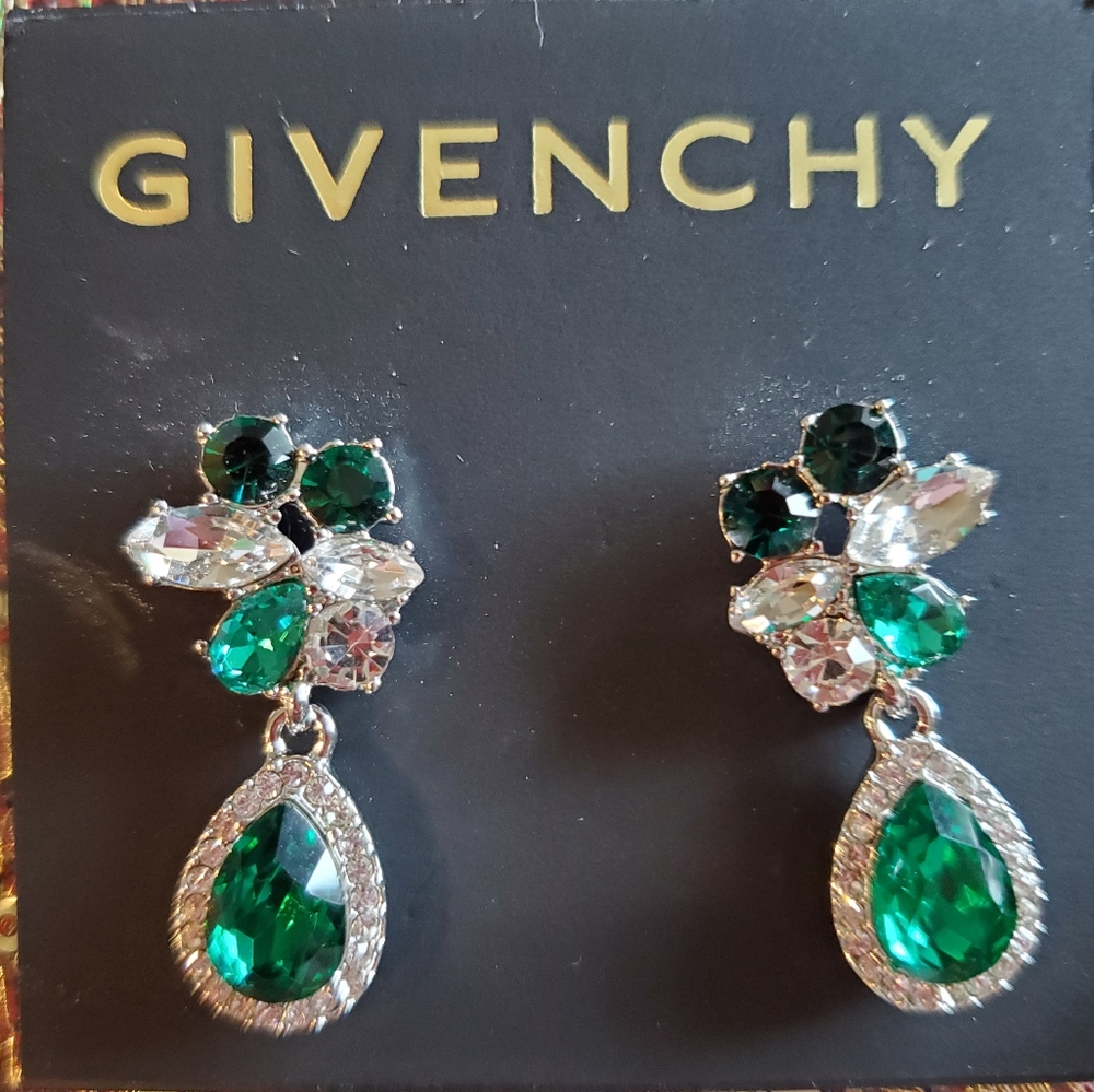 Givenchy Rhinestone and Faux Emerald Earrings